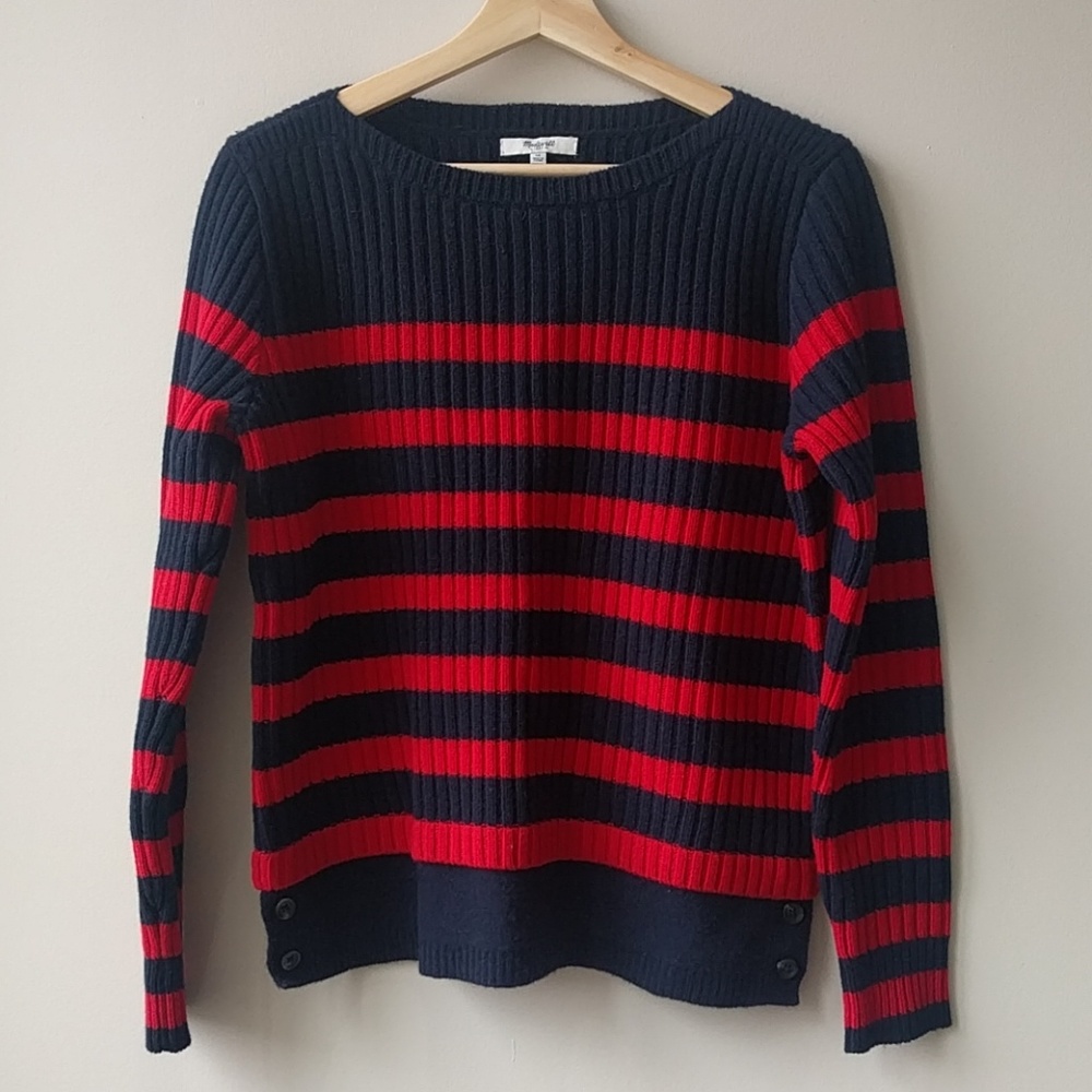 Madewell 100% Wool Navy Red Stripe Sweater